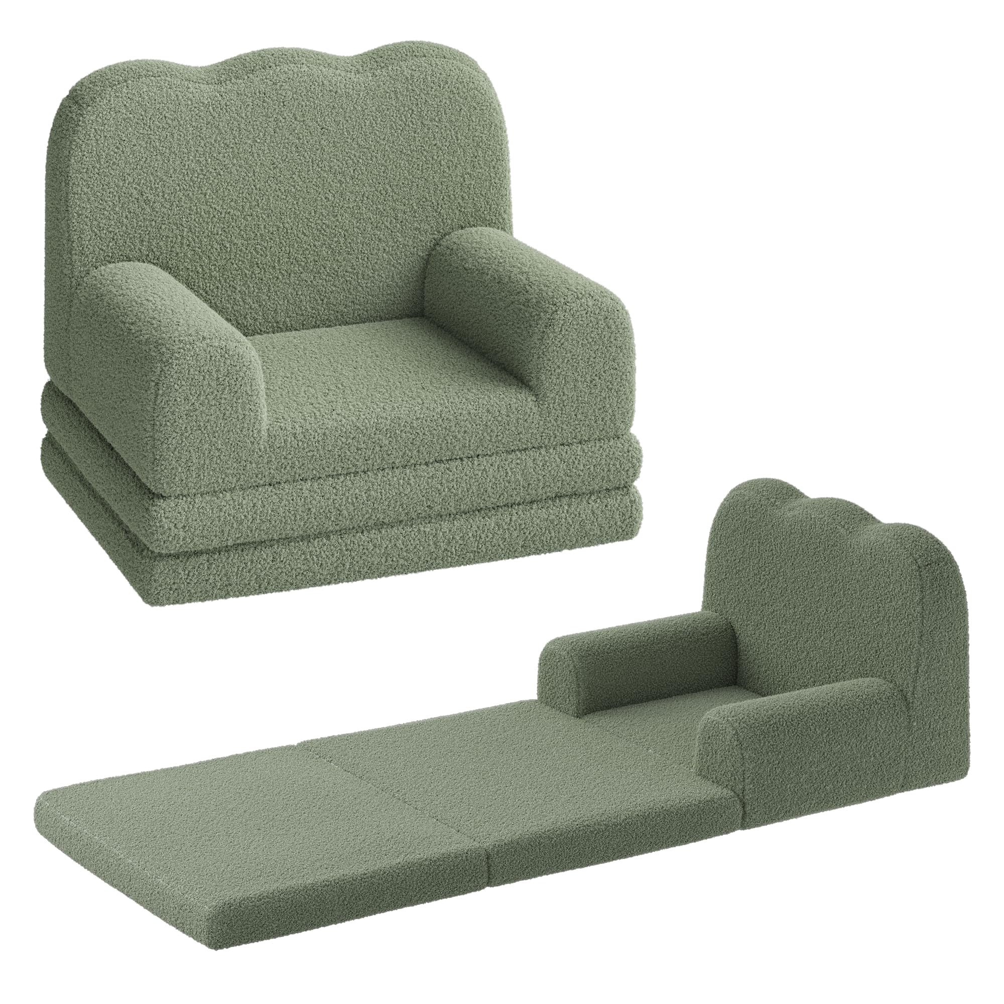 Kojooin Kids Couch, 2-in-1 Convertible Teddy Fleece Fabric Toddler Sofa Chair, Soft Fold Out Couch Lounger for Kids, Comfy Children's Sofa Bed for Playroom, Nursery, Birthday Gift