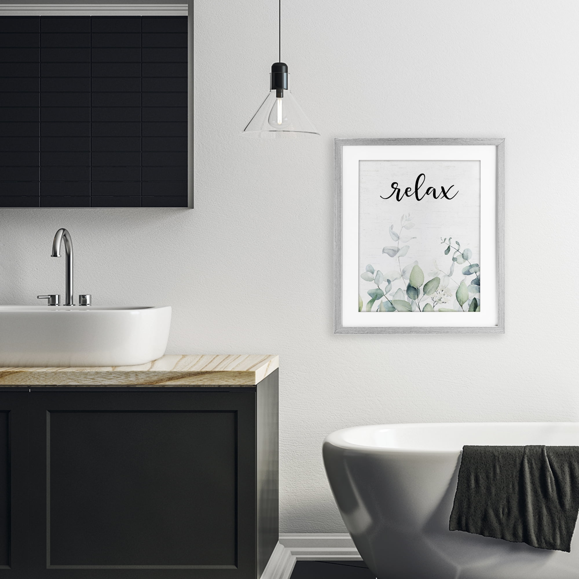 Relax Leafy Herbs Gray Framed Print Under Glass, design by Lettered and Lined