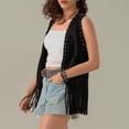 thumbnail image 4 of LNWUY Women Trendy Western Tassel Vest Open Front Faux Suede Fringe Cardigan Sleeveless Jacket Vintage Hippie Outwear Black S, 4 of 6