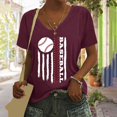 thumbnail image 2 of T-Shirt à Manches Courtes pour Femmes Liquidation T-Shirt en Chiffon pour Femmes Baseball T-Shirt à Lettres pour Femmes Imprimé Baseball Col en V T-Shirt à Manches Courtes Haut, 2 of 4