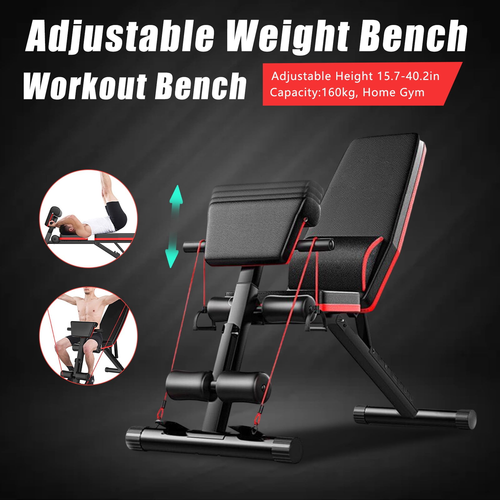 Modern Free Standing Black Adjustable Weight Bench for Full Body Workout, Incline and Decline Weight Bench