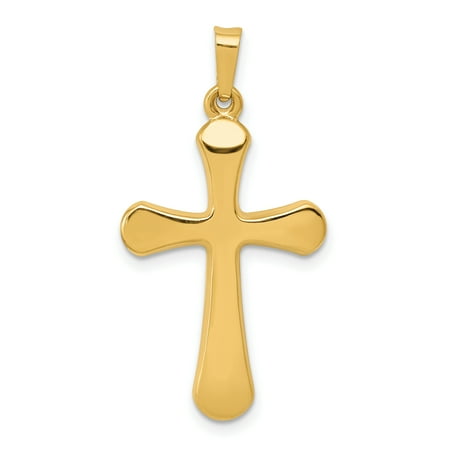 14k Yellow Gold Rounded Cross Religious Pendant Charm Necklace Latin