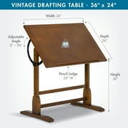 Studio Designs Vintage Drafting Drawing Table with Adjustable 36 Wide Top, Rustic Oak