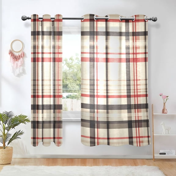 Yayeee Window Curtains Light Filtering 63"x42" Grommet Panel Pair Home Living Room Decor, Black Tartan