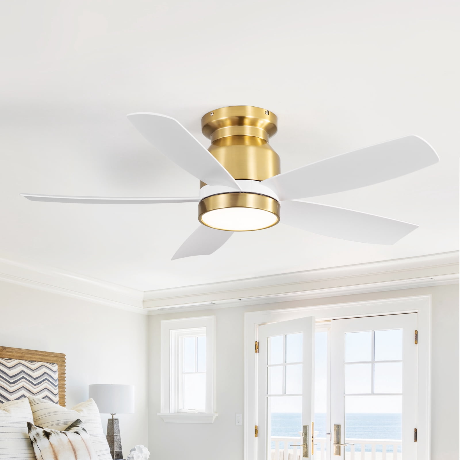 Sofucor 42" Gold Farmhouse Ceiling Fans with Light and Remote, 6-Speed for Bedroom, Living Room, Indoor