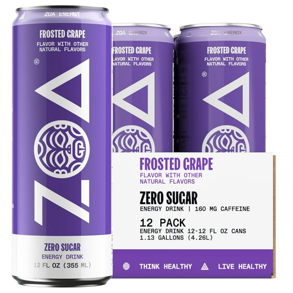Pack of 12, Zoa Frosted Grape Zero Sugar, 12 fl oz