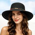 thumbnail image 2 of Women Beach Hat Black Wide Brim Sun Straw Hats for Women Sun Hat Mens UPF 50+ Protection Floppy Foldable Summer Hats, 2 of 5