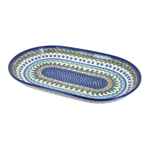 Blue Rose Polish Pottery Holiday Pine Large Oval Dish
