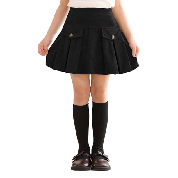 Odeerbi Niñas Falda Plisada Corduro Cintura Alta A-Línea Falda de Uniforme Escolar Con Pantalones Cortos Incorporados Con Bolsillo