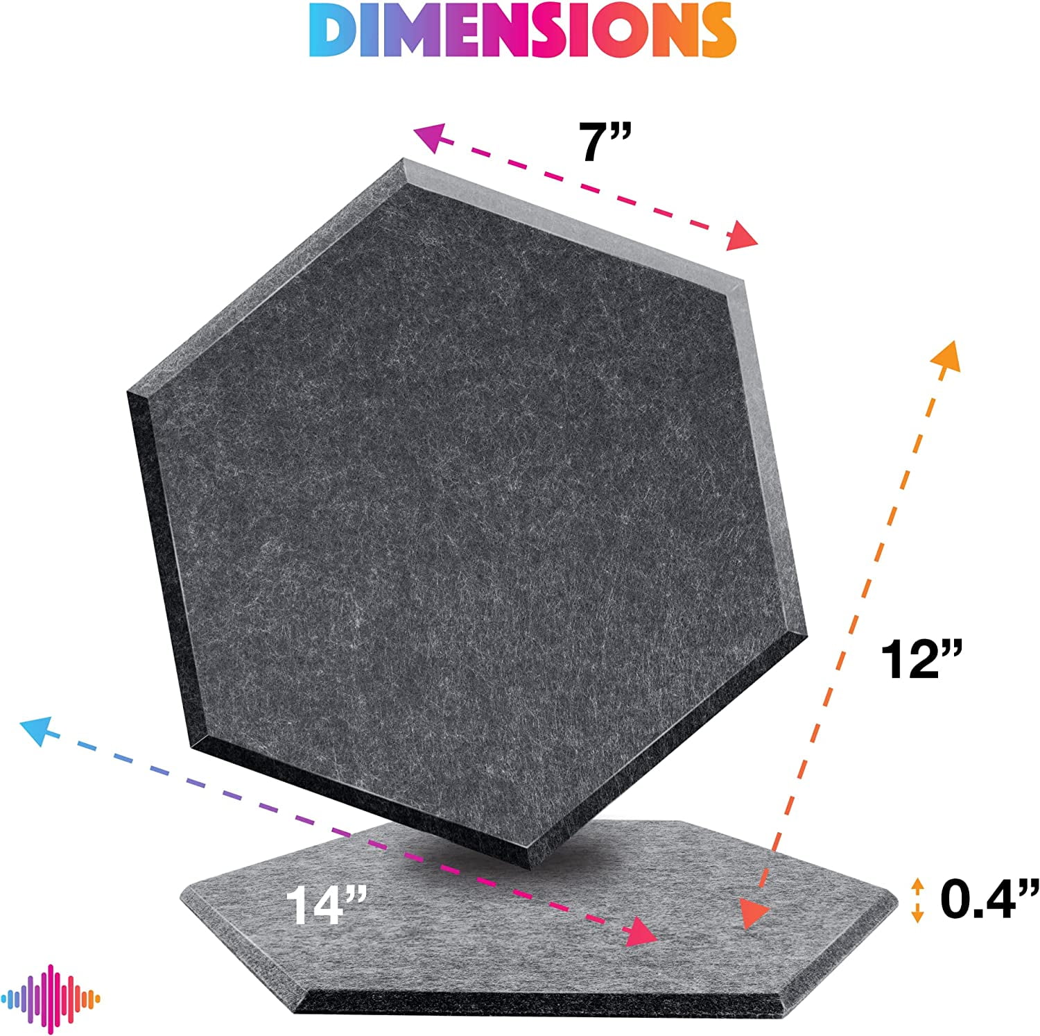 Sonic Acoustics Hexagon Sound Absorbing Acoustic Damper Panels, Dark Gray, 12 in. x 14 in. x 0.4 in., 12 Pack