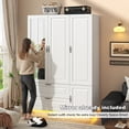 thumbnail image 4 of ANPOO Mid-Century Modern Concave-Convex Bedroom Armoire, 3 Door Freestanding Wardrobe Closet with Mirrors, LED Lights, 70.3" Tall Wooden Storage Cabinet with Drawers & Shelves, White, 4 of 9