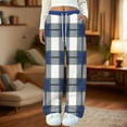thumbnail image 2 of Stamzod Lounge Pajama Pants Women Fashion Plaid Elastic Waist Fleece Pajamas with Pocket Casual Sleepwear Pants for Women Navy B S, 2 of 4