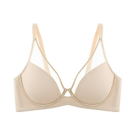 YHGFVOKJ Bras for Women Fashion Casual Smooth Seamless Bra V Neck Fixed Pad Underwire Bra for Women with Support Adjustable Underwear Full Coverage Bra Beige 95D