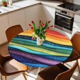 thumbnail image 2 of Abstract Rainbow Wave Elastic Fitted Round Table Cover Colorful Stripes Waterproof Outdoor Tablecloth for Holiday Party, Picnic, Patio & Dining Fits Tables Up to 36"-44", 2 of 8