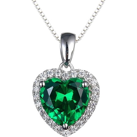 Heart Green Emerald Gemstone Pendant Necklace for Women – 925 Sterling Silver Jewelry Gift Christmas gift