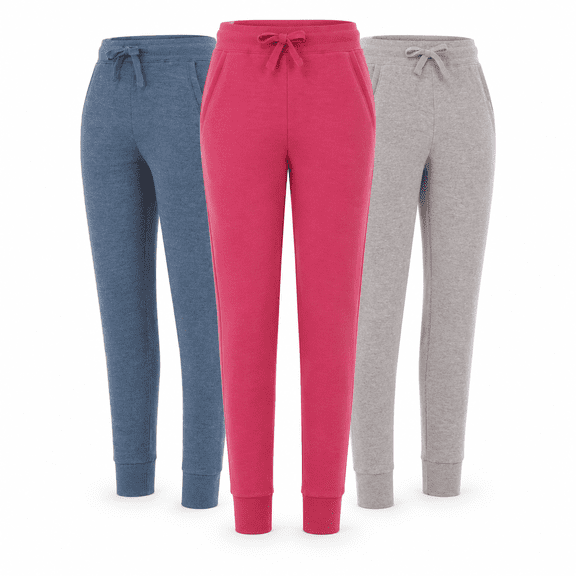 DARESAY Women’s Fleece Jogger Sweatpants 3-Pack with Pockets, Soft Casual Lounge & Workout Pants with Elastic Waist and Ribbed Cuffs, Sizes S–XXL