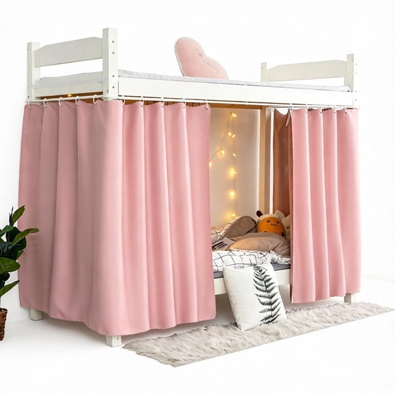 Pink Blackout Bottom Bunk Bed Curtains – Privacy Canopy for Dorm, Home, Twin Size, 2 Panels, Heavy-Duty