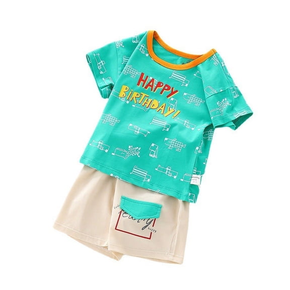 Summer Boys' New Abstract Animal Short Sleeve Set Summer Men's Treasure Letter Print Round Neck T-shirt Two Piece Set