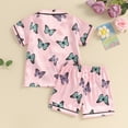 thumbnail image 3 of Bagilaanoe 2Pcs Little Girl Summer Pajamas Set Toddler Butterfly Print Short Sleeve Shirt and Shorts 1T 2T 3T 4T 5T 6T 7T Kids Sleepwear Loungewear, 3 of 8