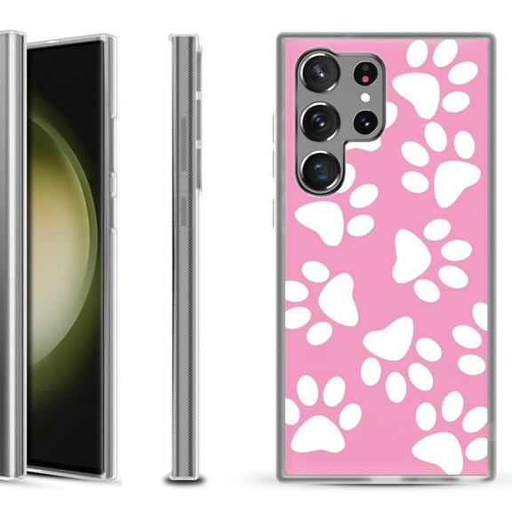 Shockproof Gel Phone Case for Samsung Galaxy S23 Ultra 5G, by OneToughShield ® - Pet Paw/ Pink