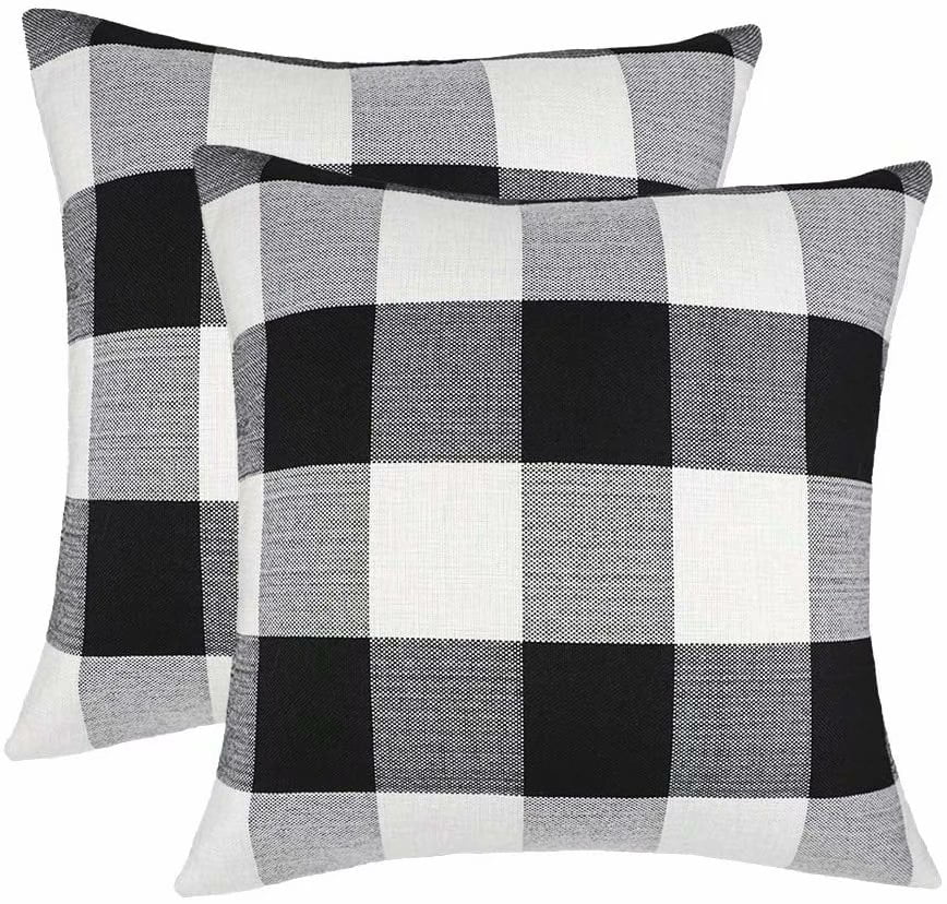 Set of 2 Farmhouse Buffalo Check Plaid Throw Pillow Covers Cushion Case