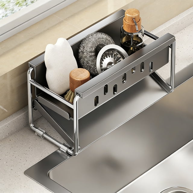 Fwttom Sink Rack Stainless Steel Kitchen Rack Hanging Basket Supplies Artifact Countertop Cloth Storage Rack Filtration Water Rack