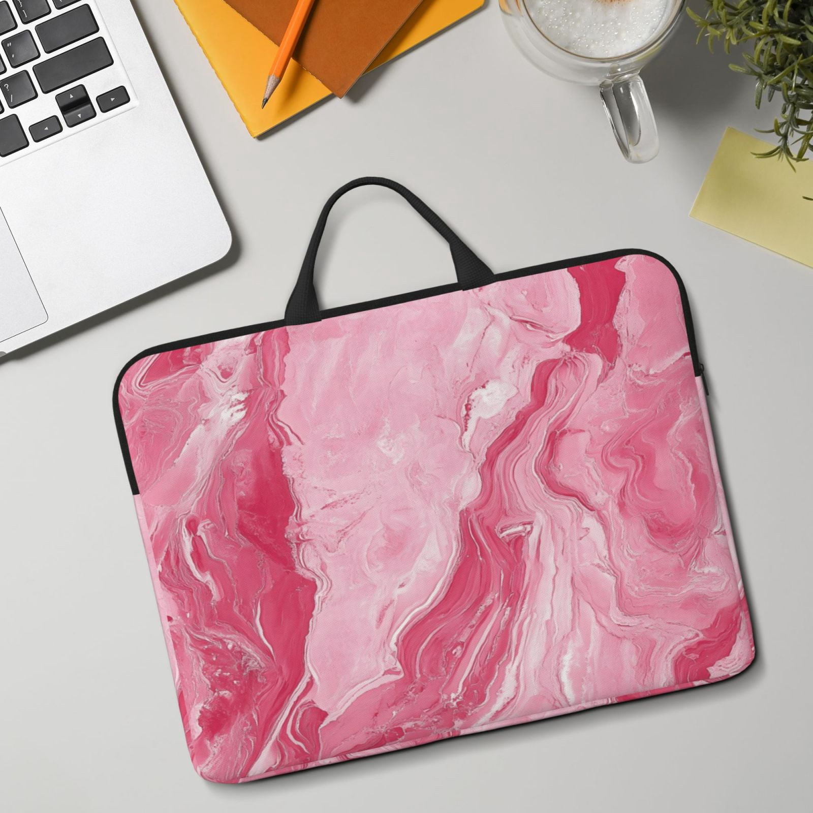 Laptop Sleeve Bag For Women Men 14inch Waterproof Durable Protective Computer Carrying Cover Handle Laptop Case Bag Pink Marble_21256_4