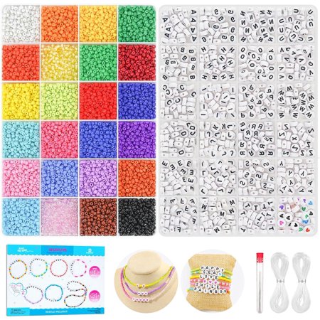 Friendship Bracelet Kit 10000 Pcs 3mm Glass Seed Beads for Bracelets Making Kit with Letter Alphabet Beads A-Z 8/0 Craft Bead for Jewelry Making Necklaces and Key Chains with Needle Cord