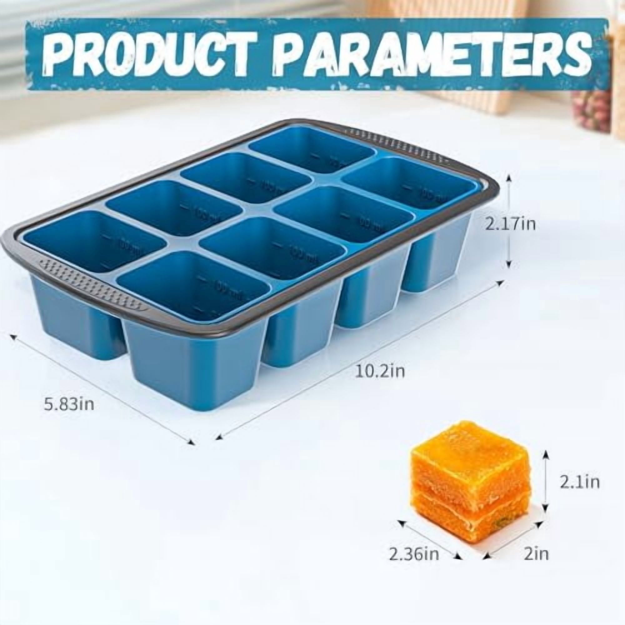 XL Silicone Ice Cube Tray with Lid for Freezer, 16 Large Half-Cube Molds, Heavy-Duty & Easy Release, Perfect for Whisky, Coffee, Herbs, Purees, 2-Pack