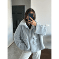 thumbnail image 3 of Chaqueta informal de lana de cordero con botones a presión y solapa para mujer, abrigo grueso liso a la moda con bolsillos y manga larga, prendas de vestir cálidas y elegantes para invierno 2024, 3 of 5