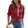 thumbnail image 4 of Women's Tops, Tees & Blouses Linen Button Down Long Sleeve Collared Loose Womens Spring Summer Shirts, 4 of 4