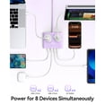 thumbnail image 3 of ORICO Power Brick, 25W GaN Power Strip, 8 in 1 Extension Cord with 4 AC Outlets and 2 USB-A and 2 USB-C Ports, 5ft Flat Plug White Outlet Extender for Home/Dorm/Travel-Purple (1 PCS), 3 of 18
