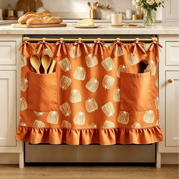 Heat-Resistant Tie-Back Oven Curtain 29.5x21.3 Inch,Polyester Dust & Oil Splash Proof,Machine Washable Decor for Kitchen Stove Oven Skirt Decor 29.3"W*21.3"H