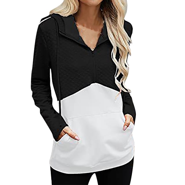 Timegard Half Zip Pullover for Women Slim Fitting Hoodies Sweatshirts Pullover Fall Color Block Tops