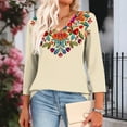 thumbnail image 4 of CYMMPU Floral Printed 3/4 Length Sleeve Summer Fall Vintage Shirts Business Work Blouses Plus Size Tunic Tops V-Neck Basic Tees 2025 Clothes for Women Khaki M, 4 of 8