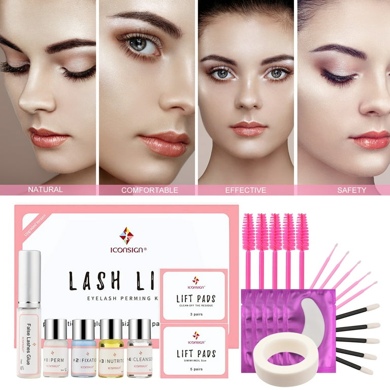 ICONSIGN Lash Lift Kit Eyelash Perm Set Semi Permanent Eyelash Perming Curling Kit with Lift Pads Cleaning Tool