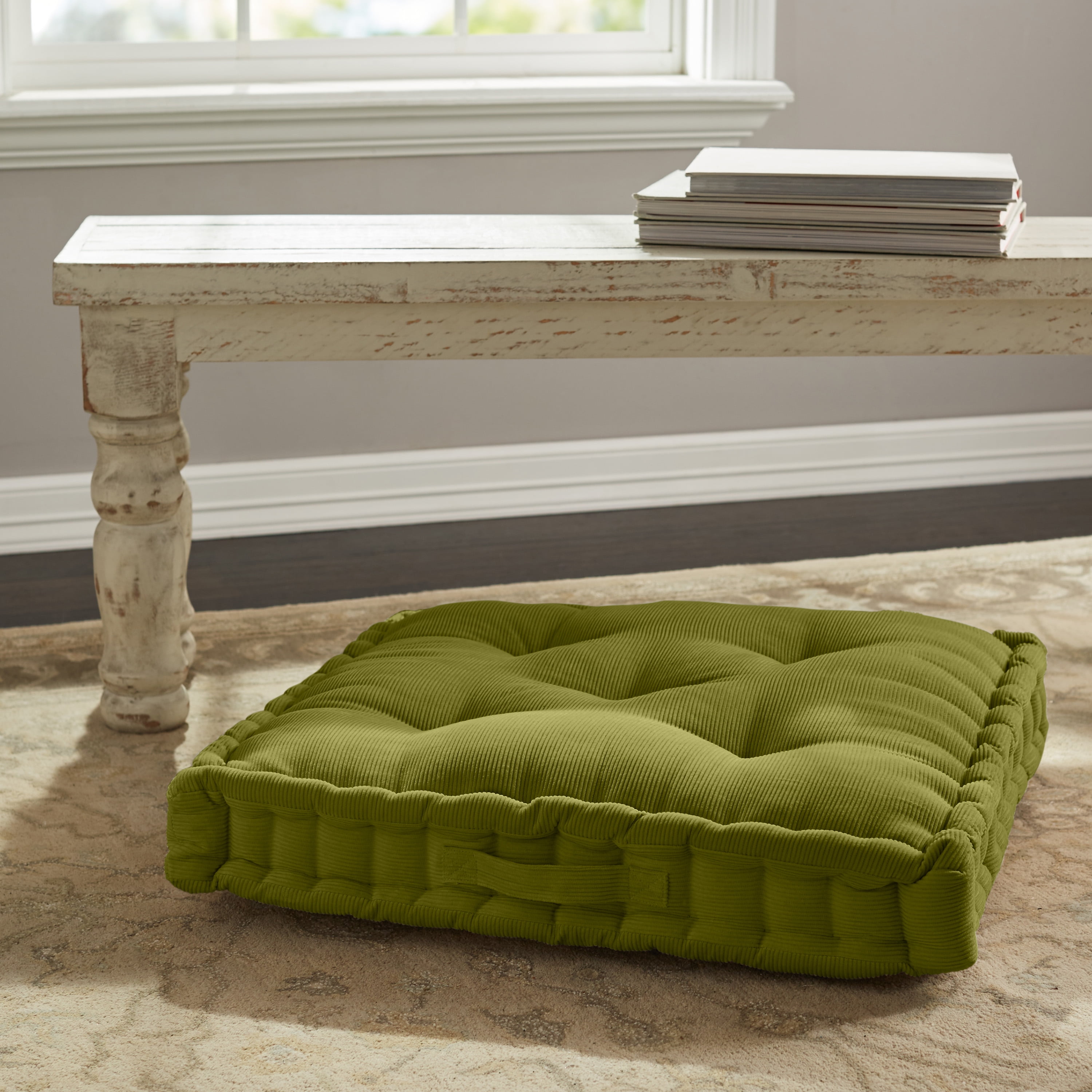 Better Homes & Gardens Corduroy Tufted Square Floor Cushion, Olive
