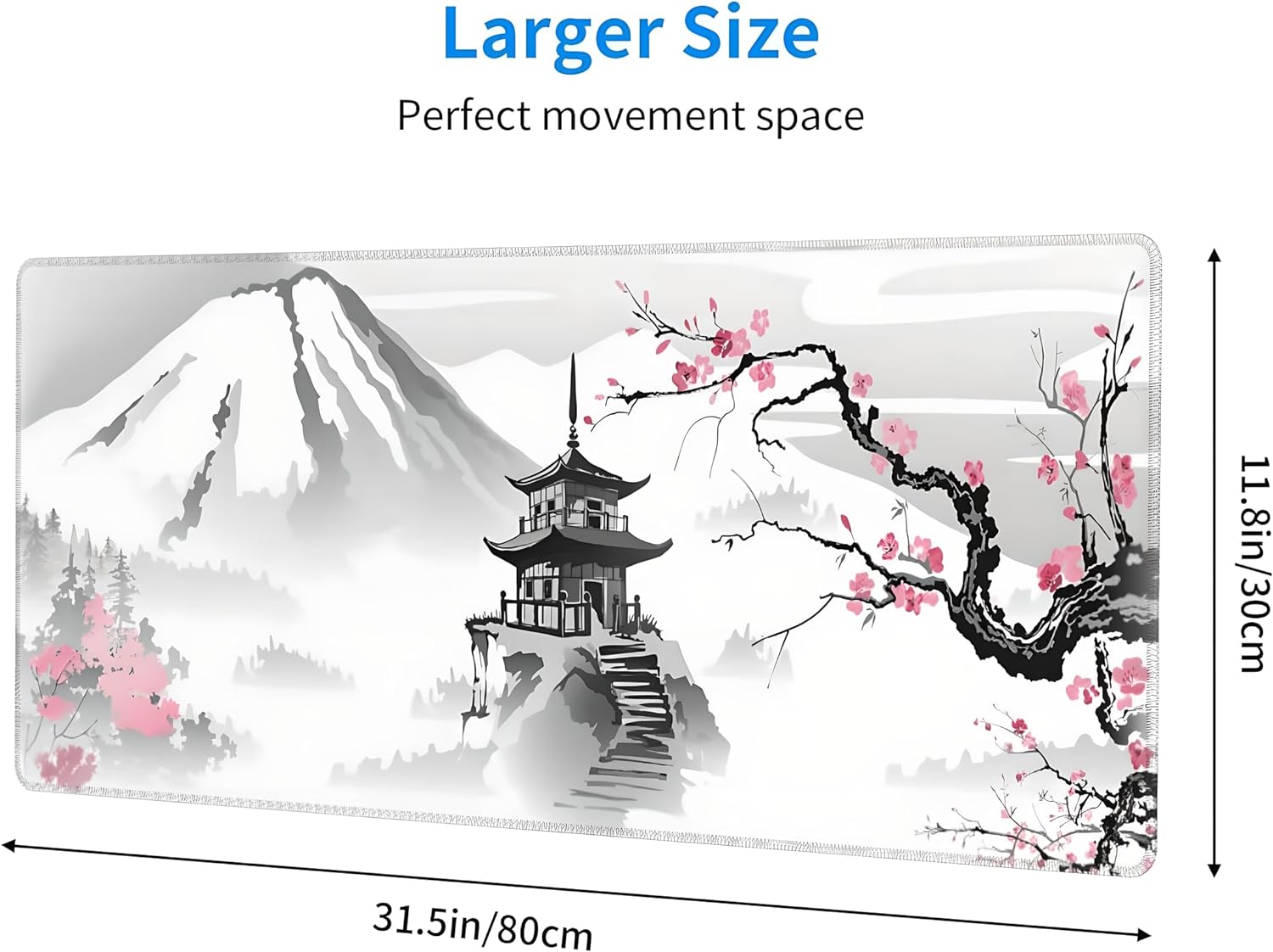 Japanese Gaming Mouse Pad XL,Cherry Blossom Extended Large Desk Mat,Large Mouse Pad for Desk,Non-Slip Rubber Base Stitched Edge 80 x 30 cm