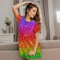 thumbnail image 3 of Kdxio Colorful Glitter Pattern Womens Short Sleeve Sleepshirt Scoopneck Cute Nightdress Ruffle Comfy Nightgown, 3 of 6