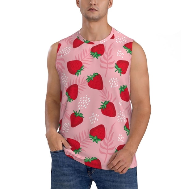 Fotbe Strawberry Men's Camiseta sin Mangas Estampada para Hombres, Playera Casual para Gimnasio, Entrenamiento, Playa-Small