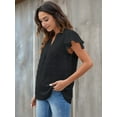 thumbnail image 2 of Womens Blouse V Neck Ruffle Sleeve Flowy Shirts Dressy Casual Cute Summer Tops Black XL, 2 of 7