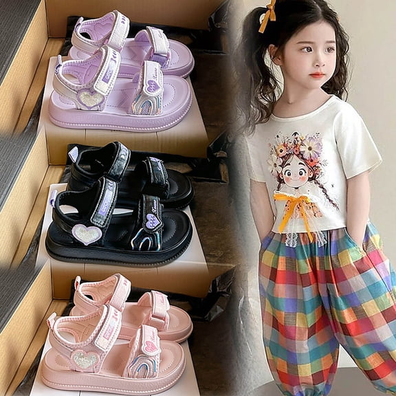BXJX Girls Summer Sandals, Soft Sole Slip-Resistant Ankle Strap Open Toe Shoes for Kids Pink Size 3(Big Kids)