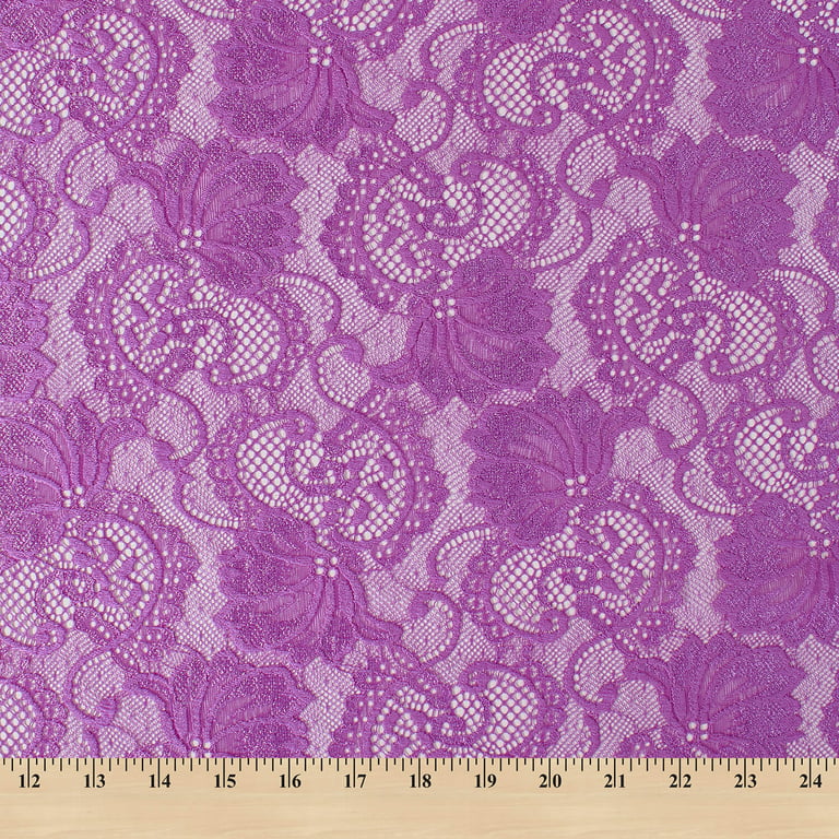 Stretch Lace Fabric Embroidered Poly Spandex French Floral Victoria 58  Wide by the yard (Purple)