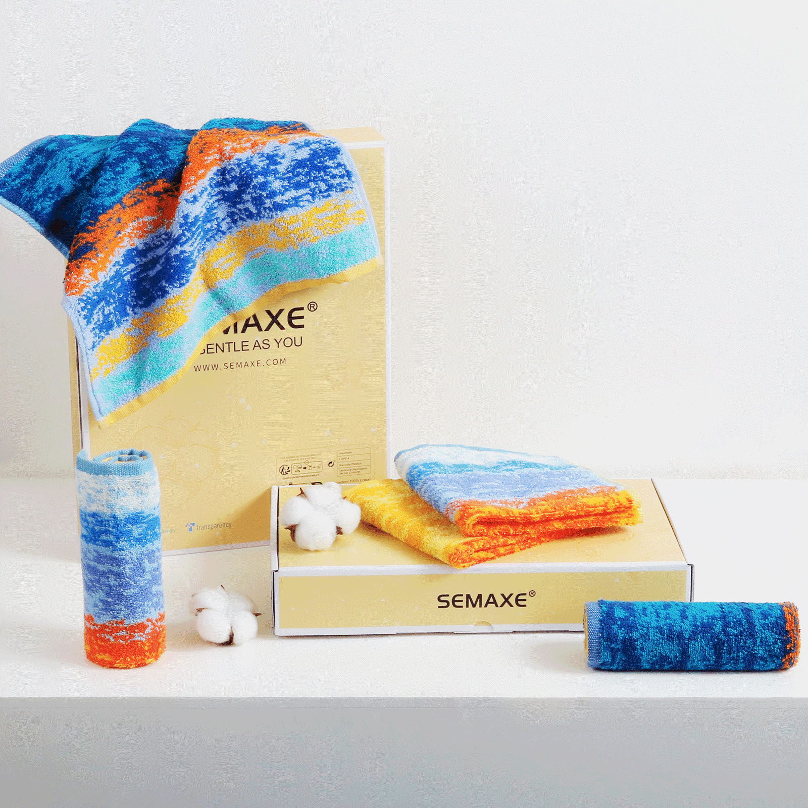 SEMAXE Luxury Cotton Bath Towel Set: 8-Piece (2 Bath Sheets 28x55" + 2 Hand Towels 16x28" + 4 Washcloths 13x13") | 550GSM, Ultra Plush | Spa, Hotel Grade for Family Bathroom, Starry Night