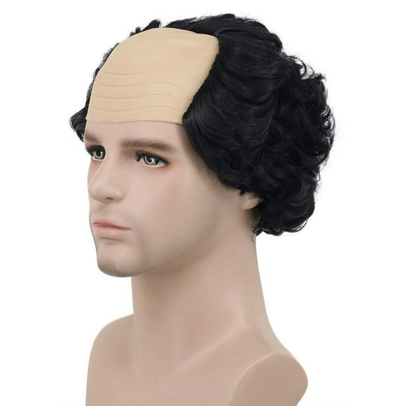 karlery Short Curly Fits Old Man Bald Cap Mad Scientist Halloween Cosplay Wig Anime Costume Party Wig (Black)