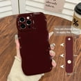 thumbnail image 3 of UTAH-Compatible with iPhone 15 Pro Case Cute Simple Wave Design Stylish Wavy Curly Frame with Wrist Adjustable Hand Strap Kickstand Grip Holder Soft Silicone Protective Cover - Wine Red, 3 of 4