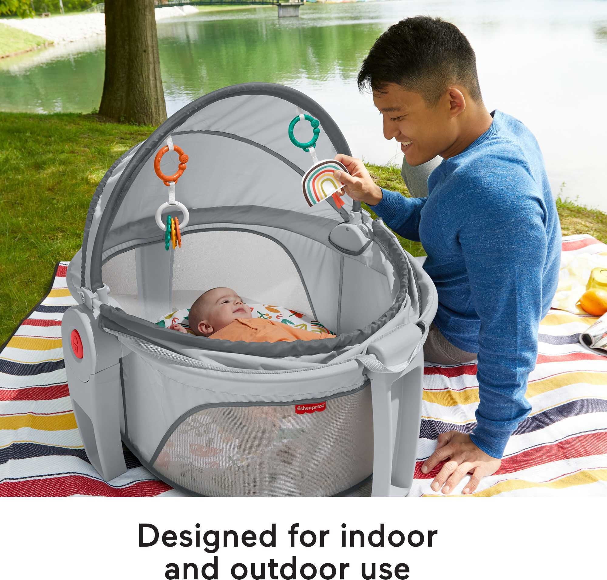 Fisher-Price Portable Baby Bassinet & Play Area with Toys, On-the-Go Baby Dome, Whimsical Forest - 1