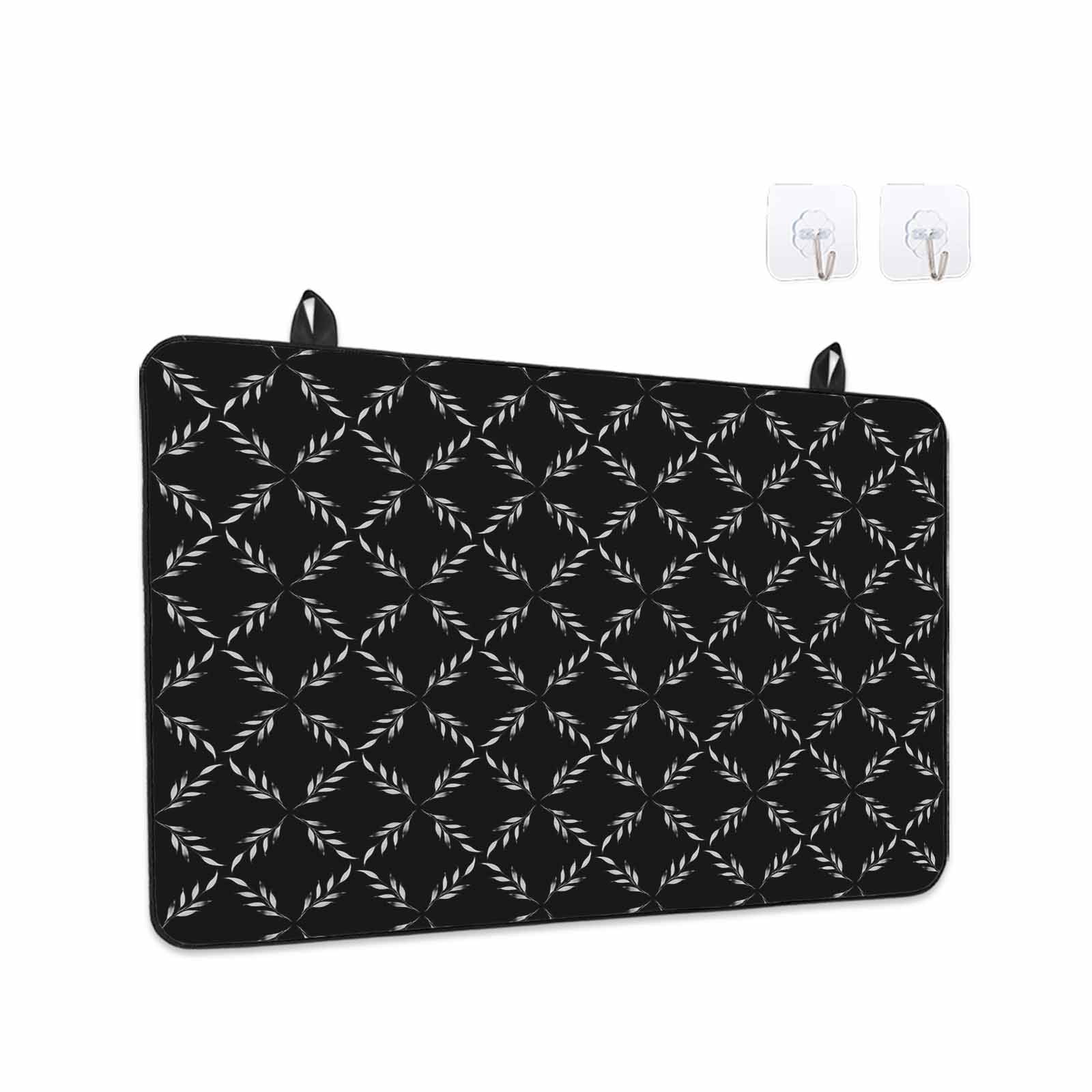 Black Morocco Stove Top Cover for Electric Stove, Heat-proof & Non Slip Glass Top Stove Cover Protector, Geometric Leaf Diamond Lattice Abstract Kitchen Flat Cooktop Rubber Mat 36x21 Inches