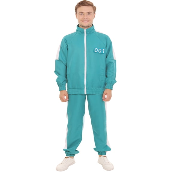 HPO Adult Unisex Green Survival Game Costume Tracksuit | Sweatshirt & Pants Set, Lightweight Synthetic Fabric Outfit for Cosplay & Halloween-XS