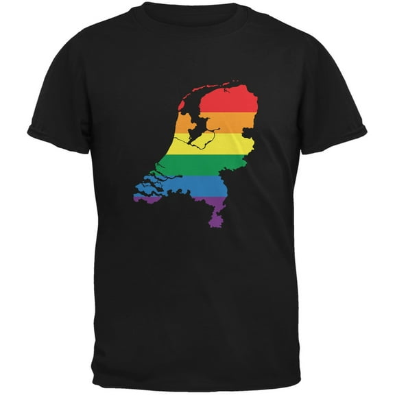 Netherlands LGBT Gay Pride Rainbow Black Adult T-Shirt - X-Large